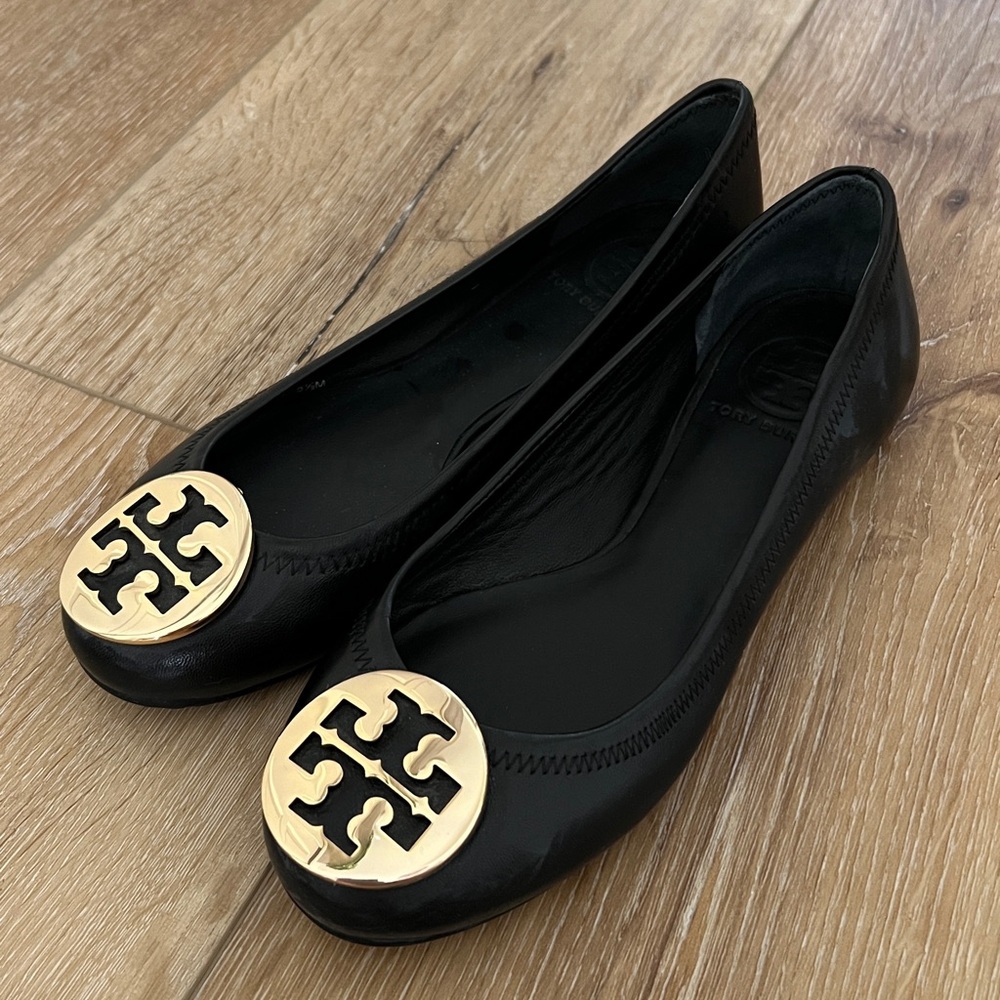 Tory Burch Black Leather Ballet Flats